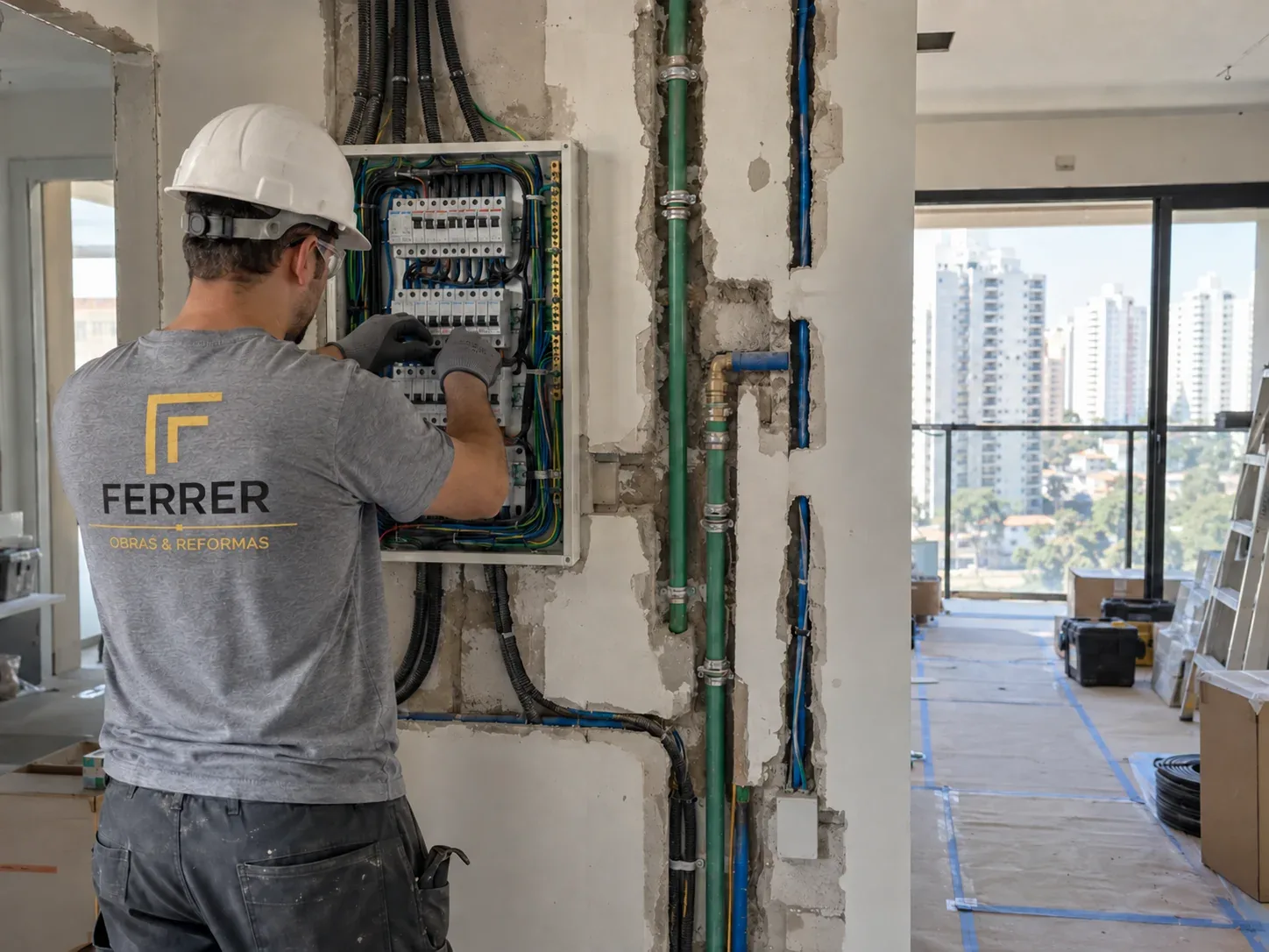 Instalações e infraestrutura em reforma de apartamento